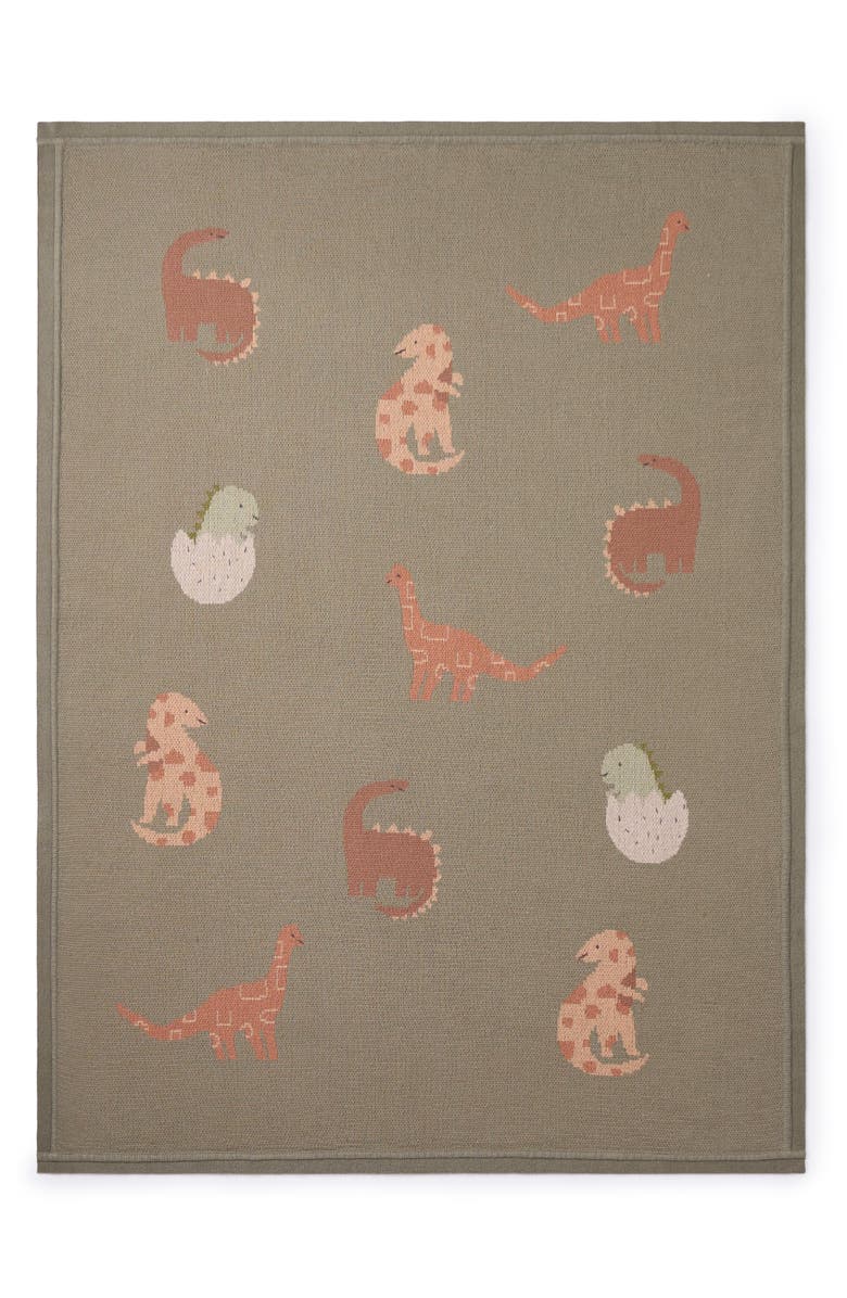 Elegant Baby Dinosaur Family Cotton Knit Blanket, Alternate, color, Olive Green