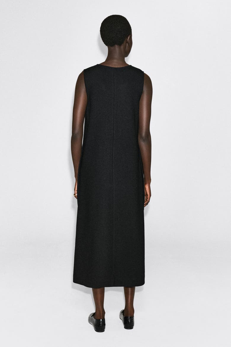 Boiled Wool-Blend V-Neck Midi Dress, Alternate, color, BLACK