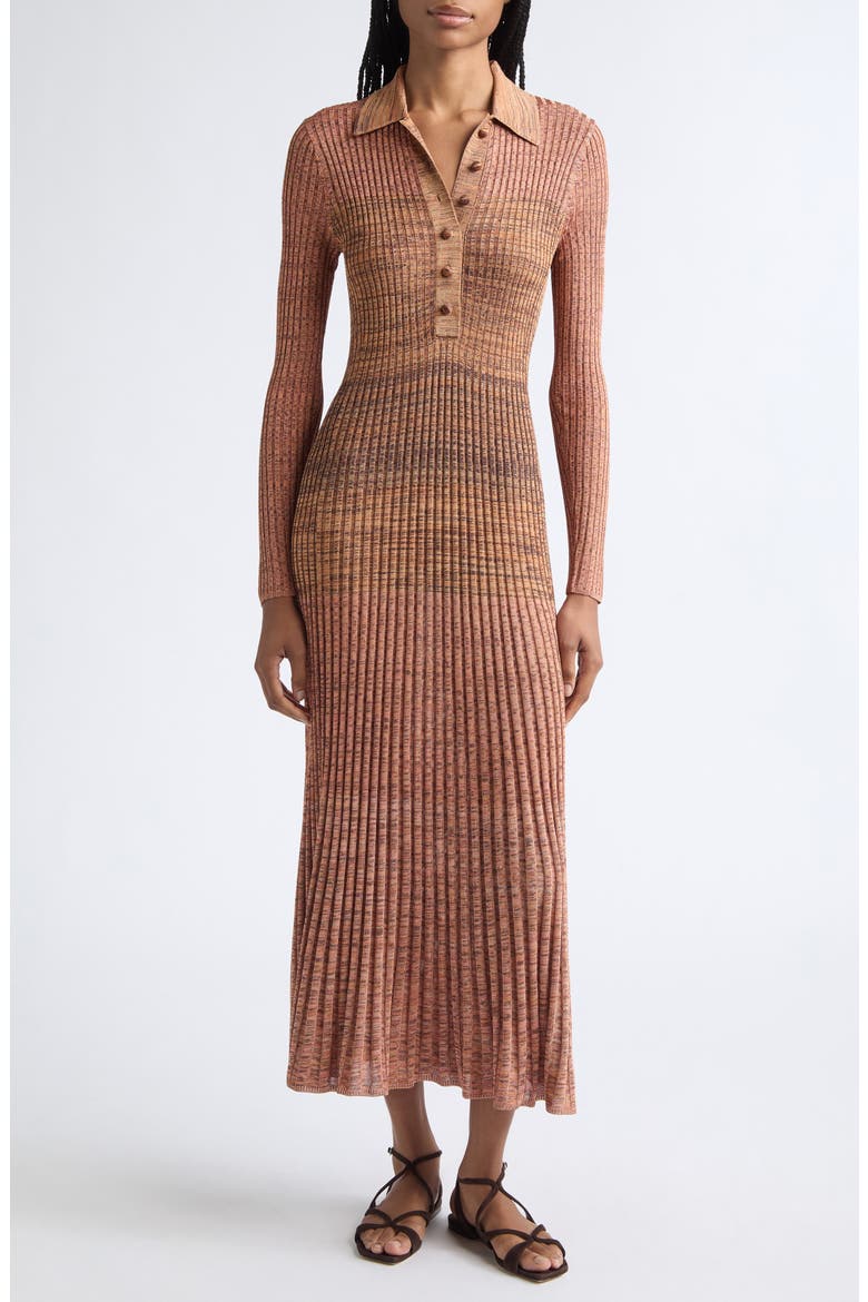 Mouliné Rib Polo Sweater Dress, Main, color, CHOCOLATE MULTI