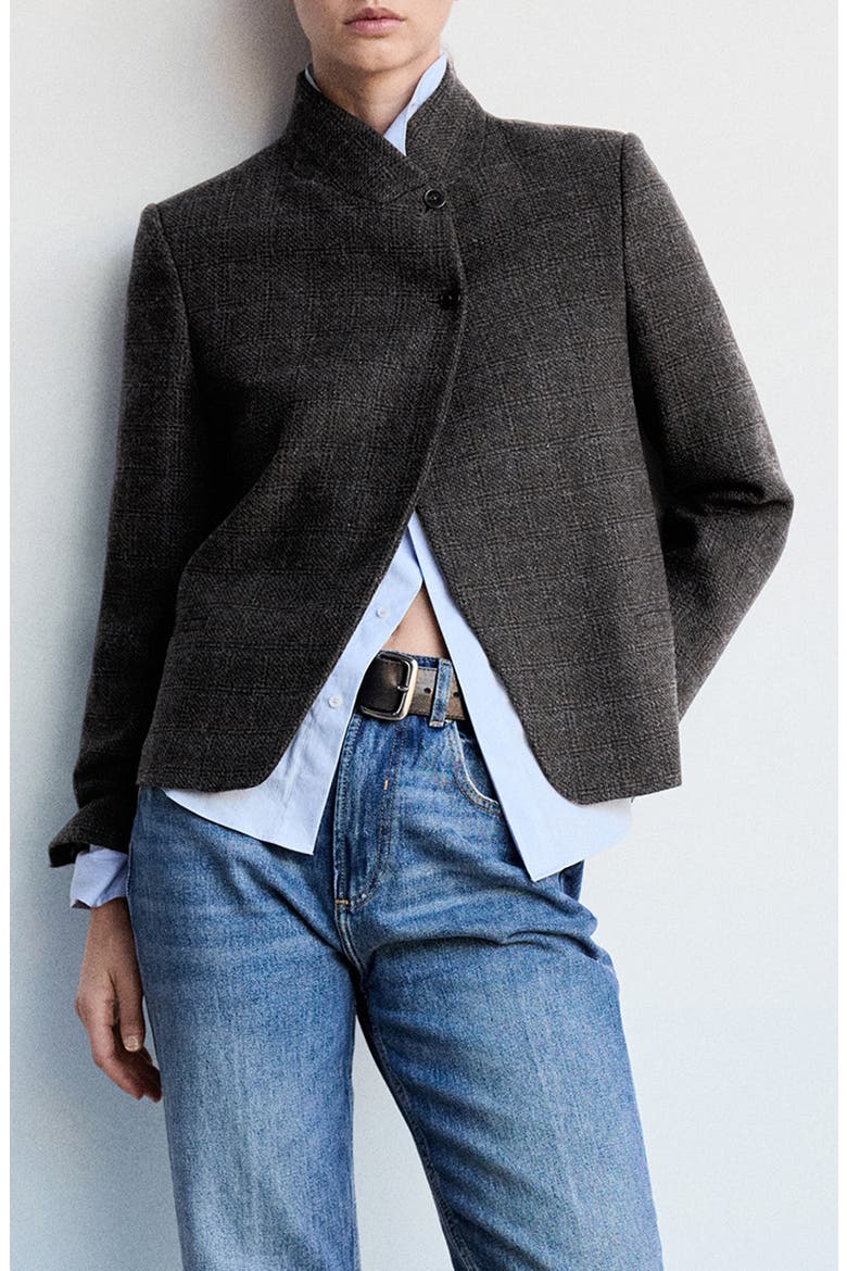 Leita Stand Collar Wool Blend Blazer, Main, color, GREY
