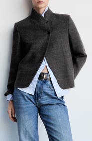 MANGO Leita Stand Collar Wool Blend Blazer