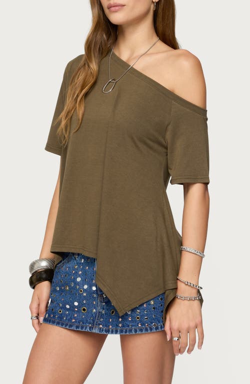 Edikted Josy Oversize Off The Shoulder Handkerchief Hem Top In Green