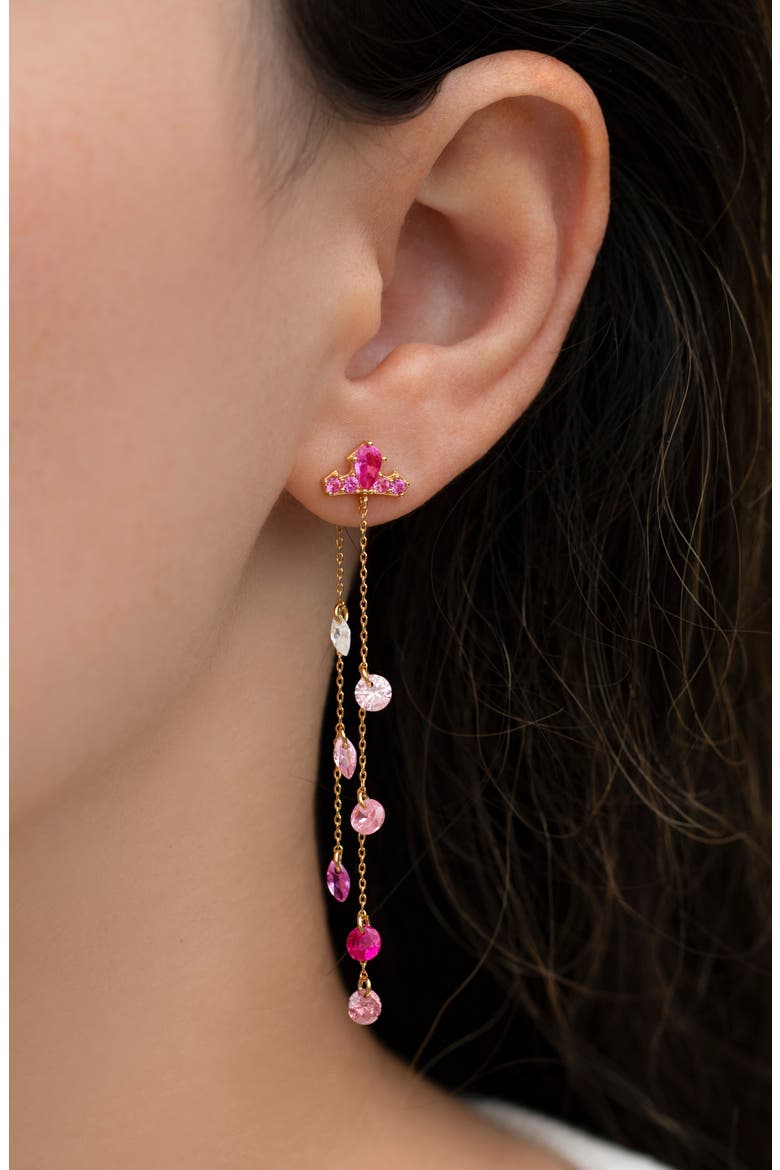 Disney Aurora Crown Drop Earrings, Alternate, color, PINK/ GOLD