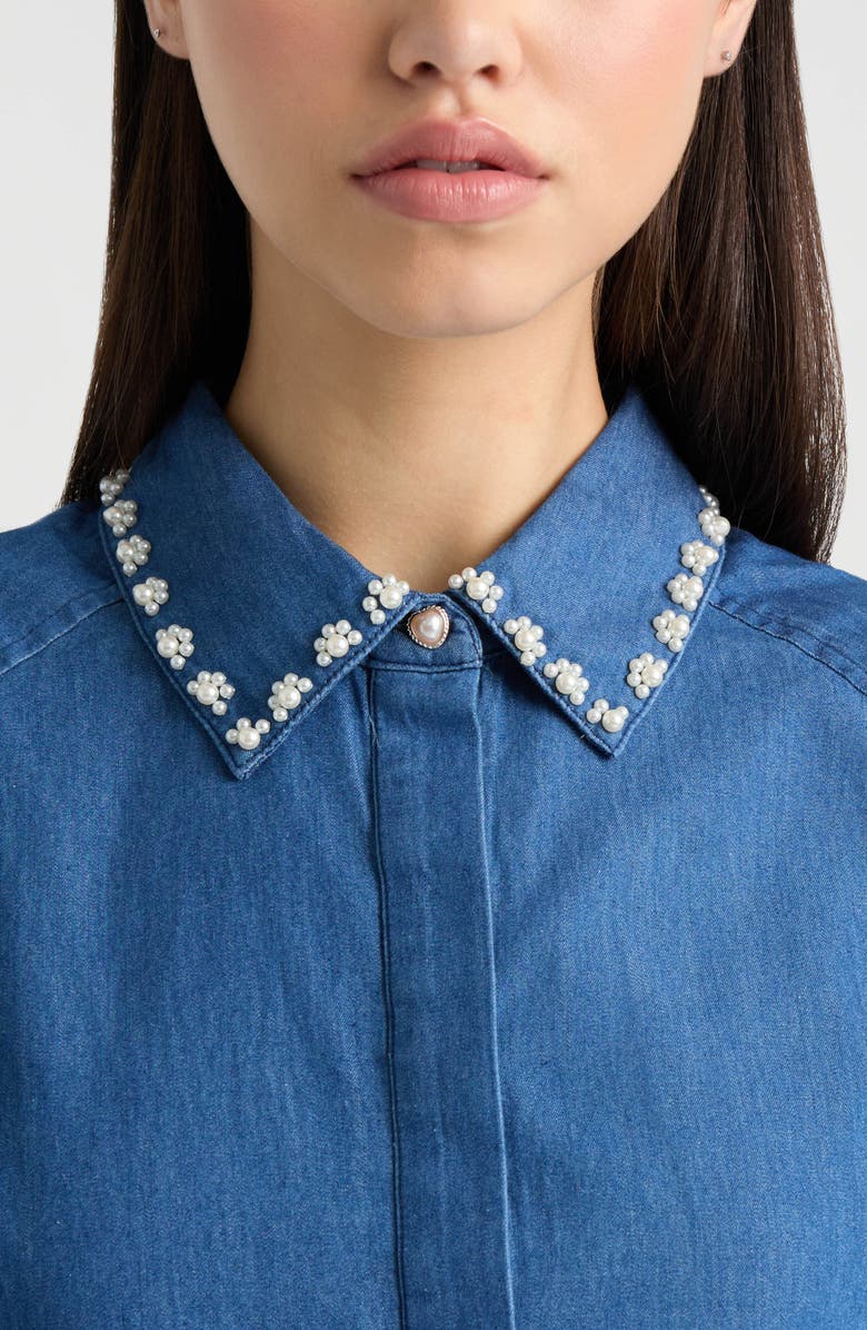 NVLT Embellished Puff Sleeve Top, Alternate, color, Denim Blue