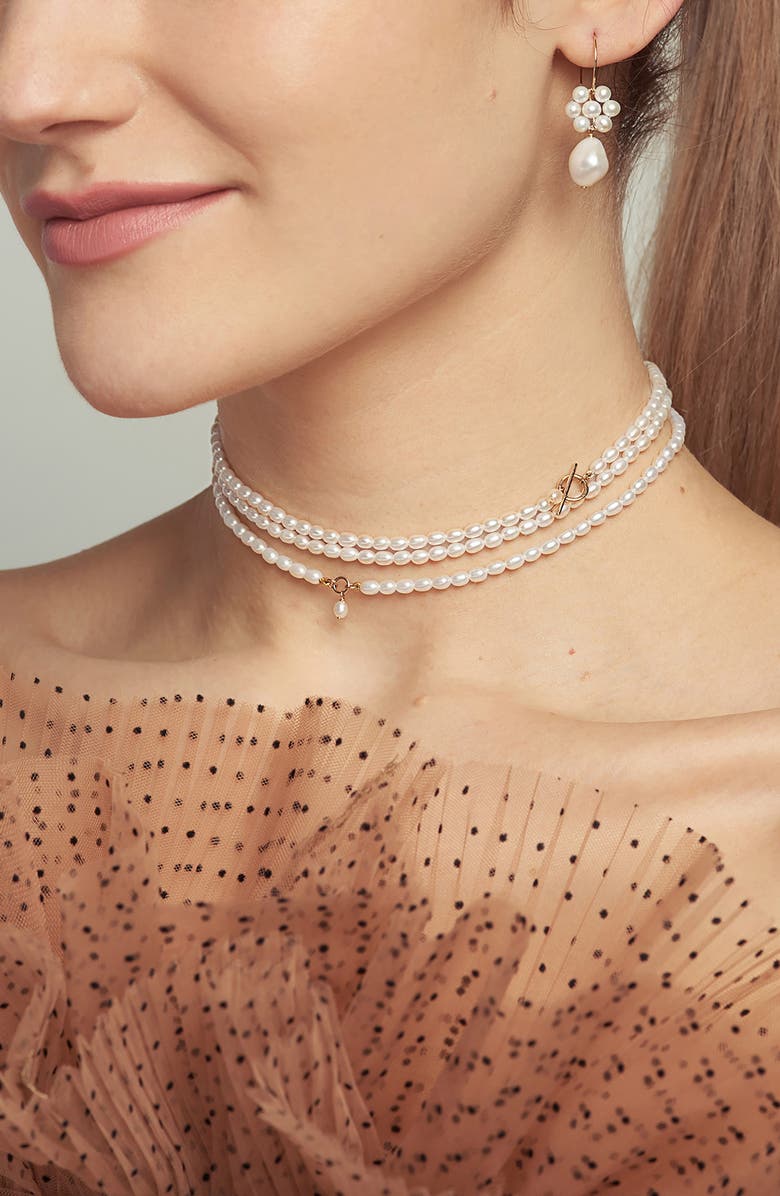 Poppy Finch Charm Detail Keshi Pearl Toggle Necklace, Alternate, color, 14Kyg