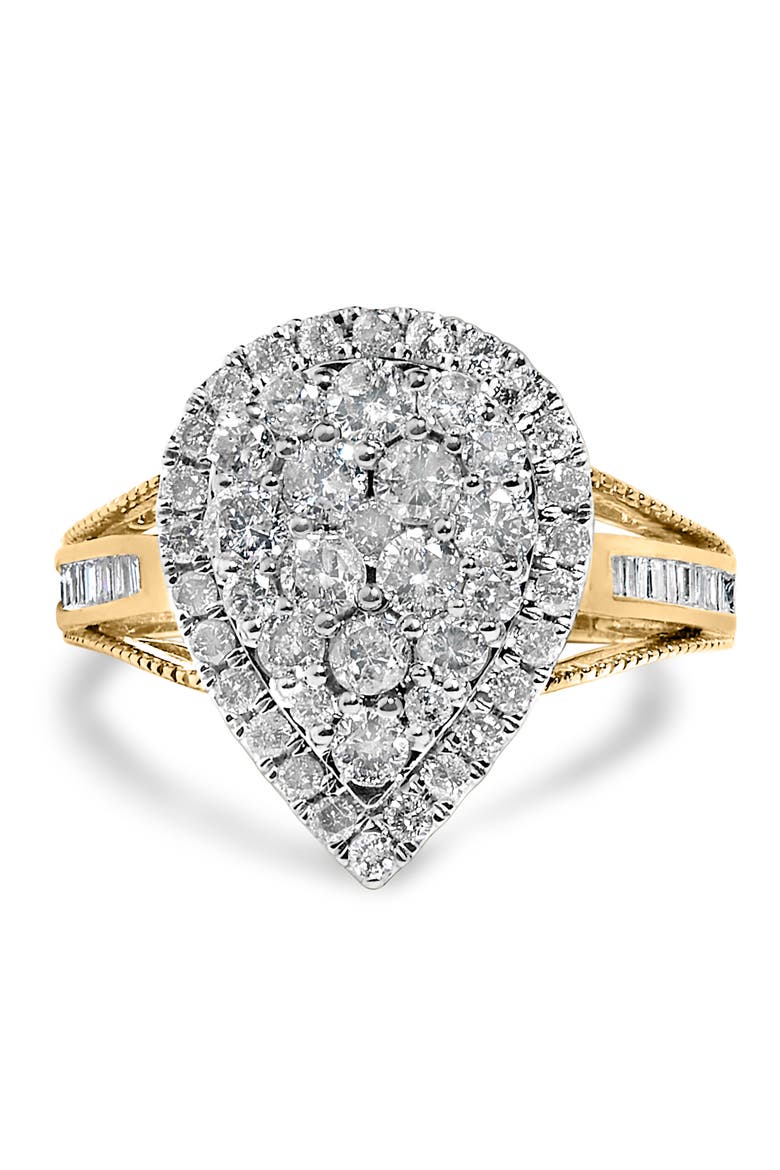 10K Gold Over Silver 1 1/2 Cttw Diamond Pear Shape Cocktail Ring, Main, color, Yellow Gold over Silver