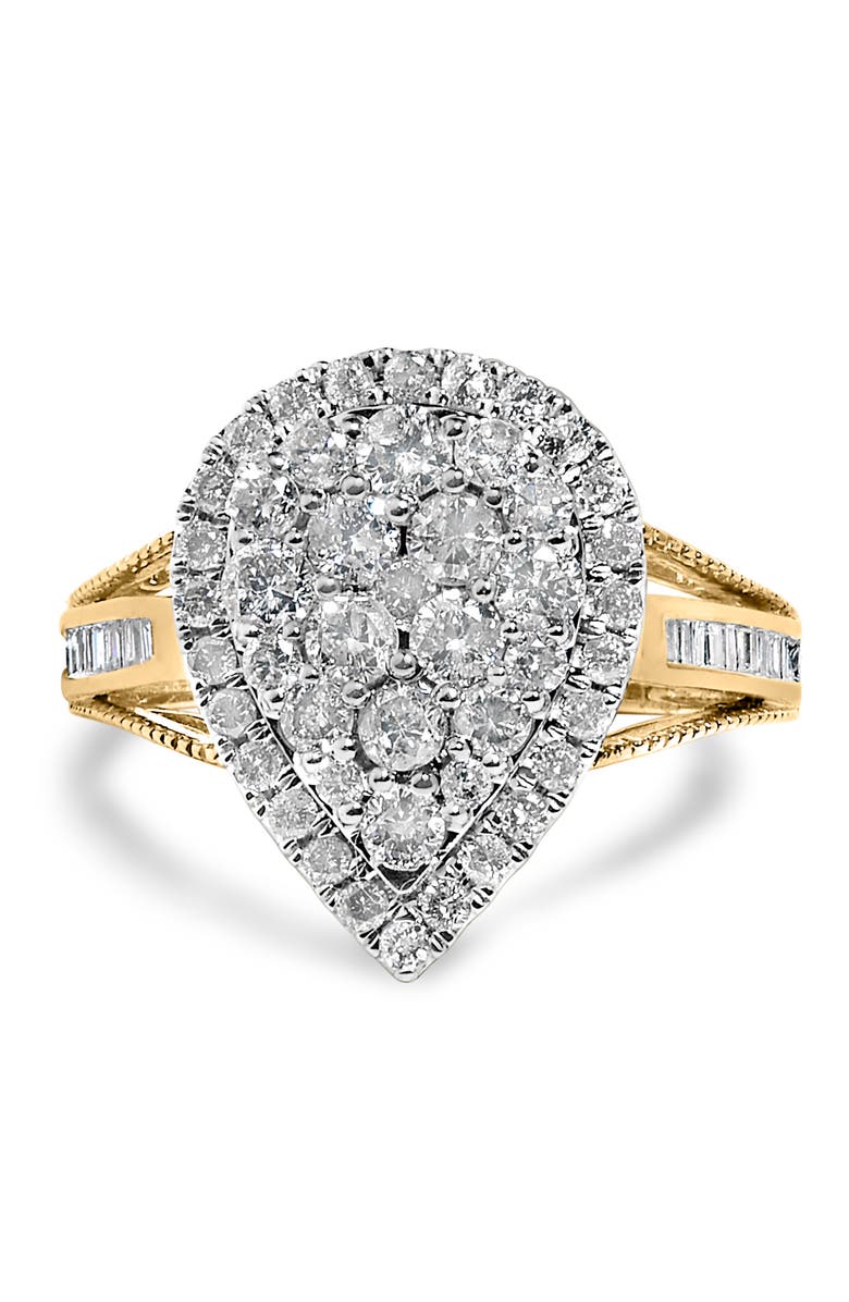 Haus of Brilliance 10K Gold Over Silver 1 1/2 Cttw Diamond Pear Shape Cocktail Ring, Main, color, Yellow Gold Over Silver