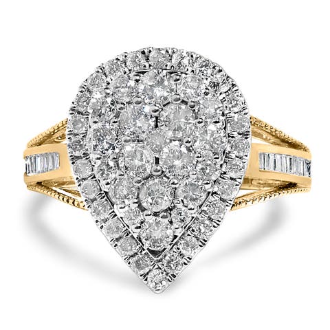 10K Gold Over Silver 1 1/2 Cttw Diamond Pear Shape Cocktail Ring