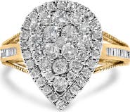 Haus of Brilliance 10K Gold Over Silver 1 1/2 Cttw Diamond Pear Shape Cocktail Ring