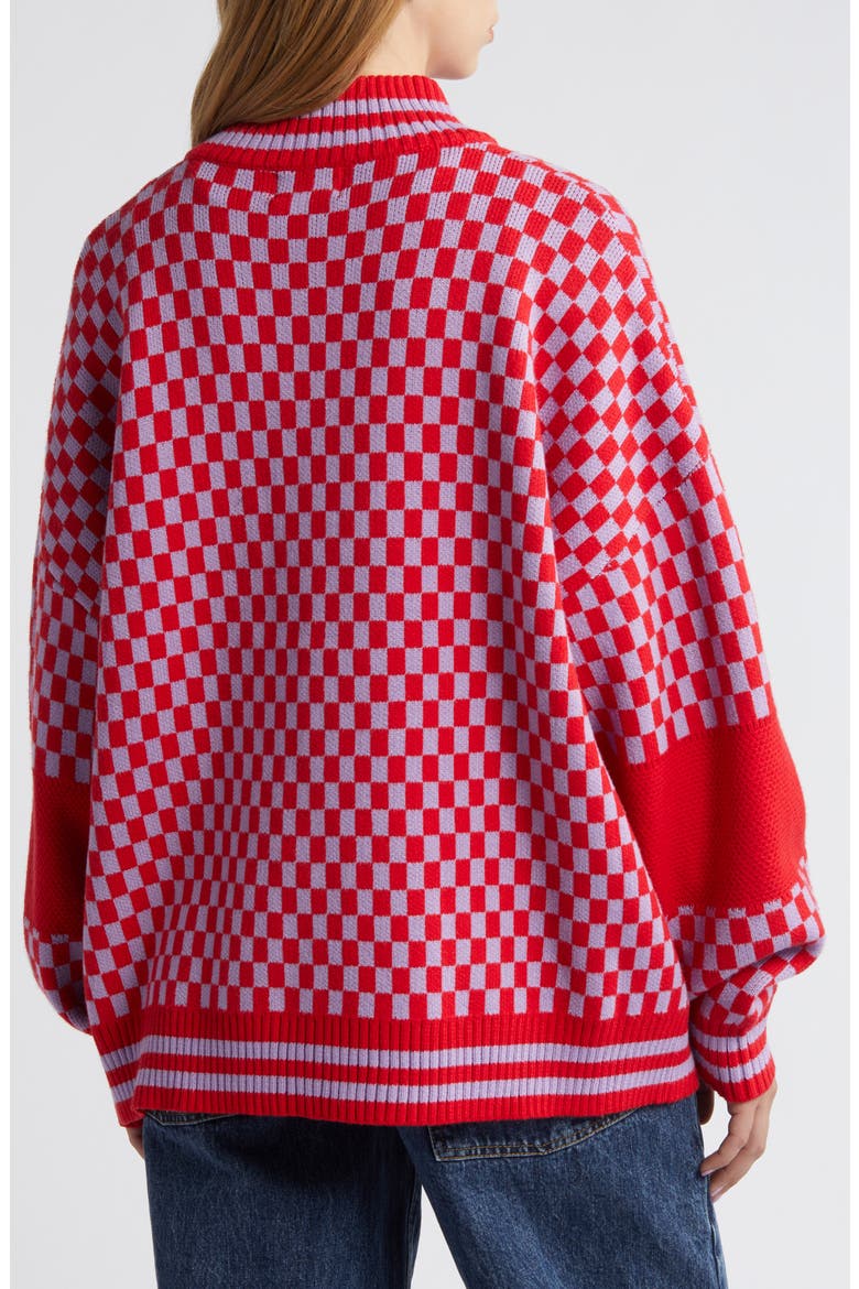 Grandpa Double Knit Jacquard Cardigan, Alternate, color, RED + PURPLE