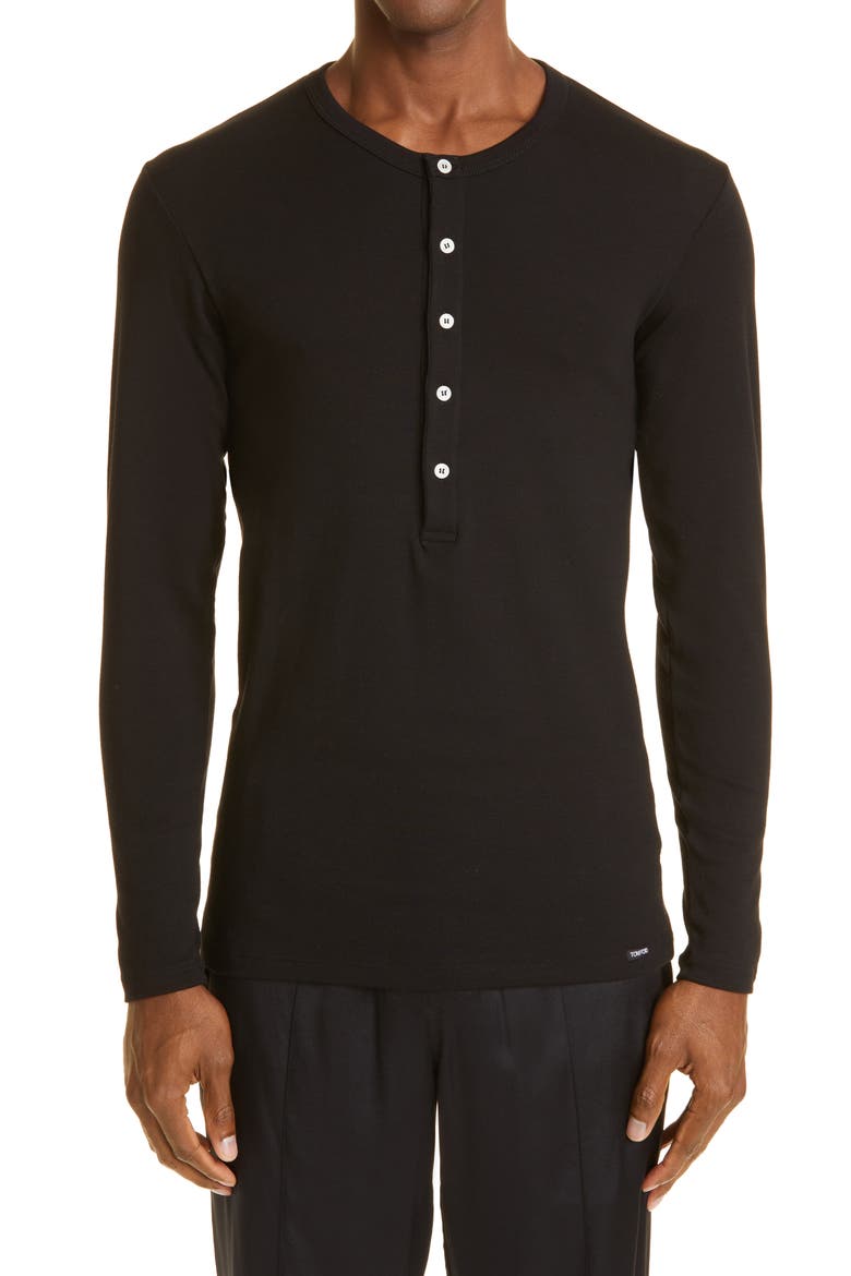 Cotton Knit Henley, Main, color, BLACK