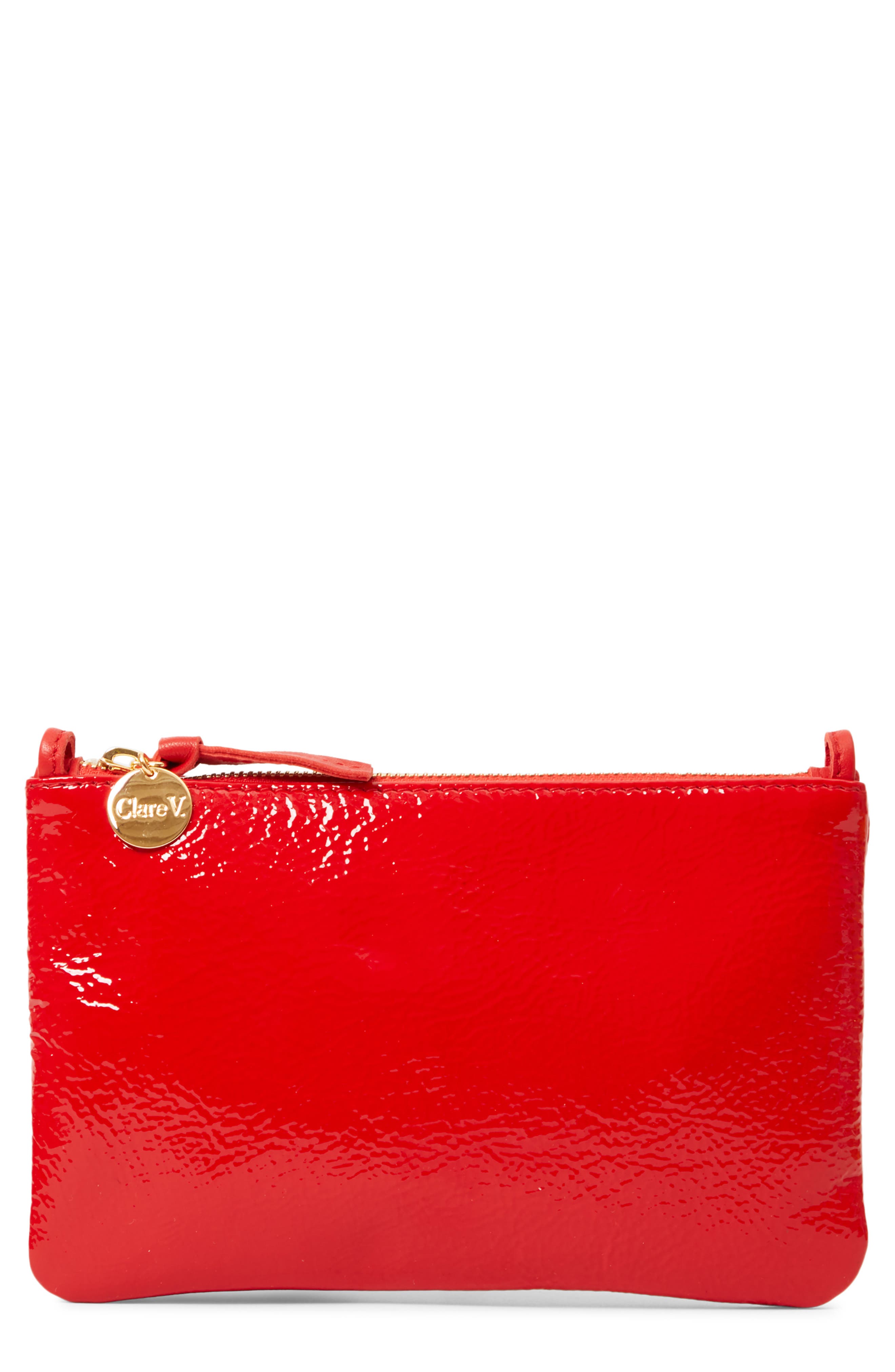 Clare V. Leather Clutch with Tabs in Red 