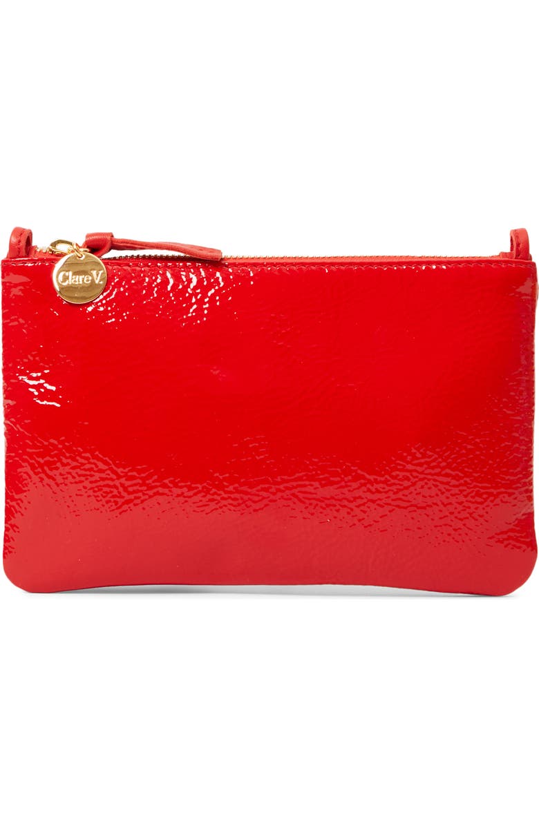 Clare V. Leather Clutch with Tabs, Main, color, Red