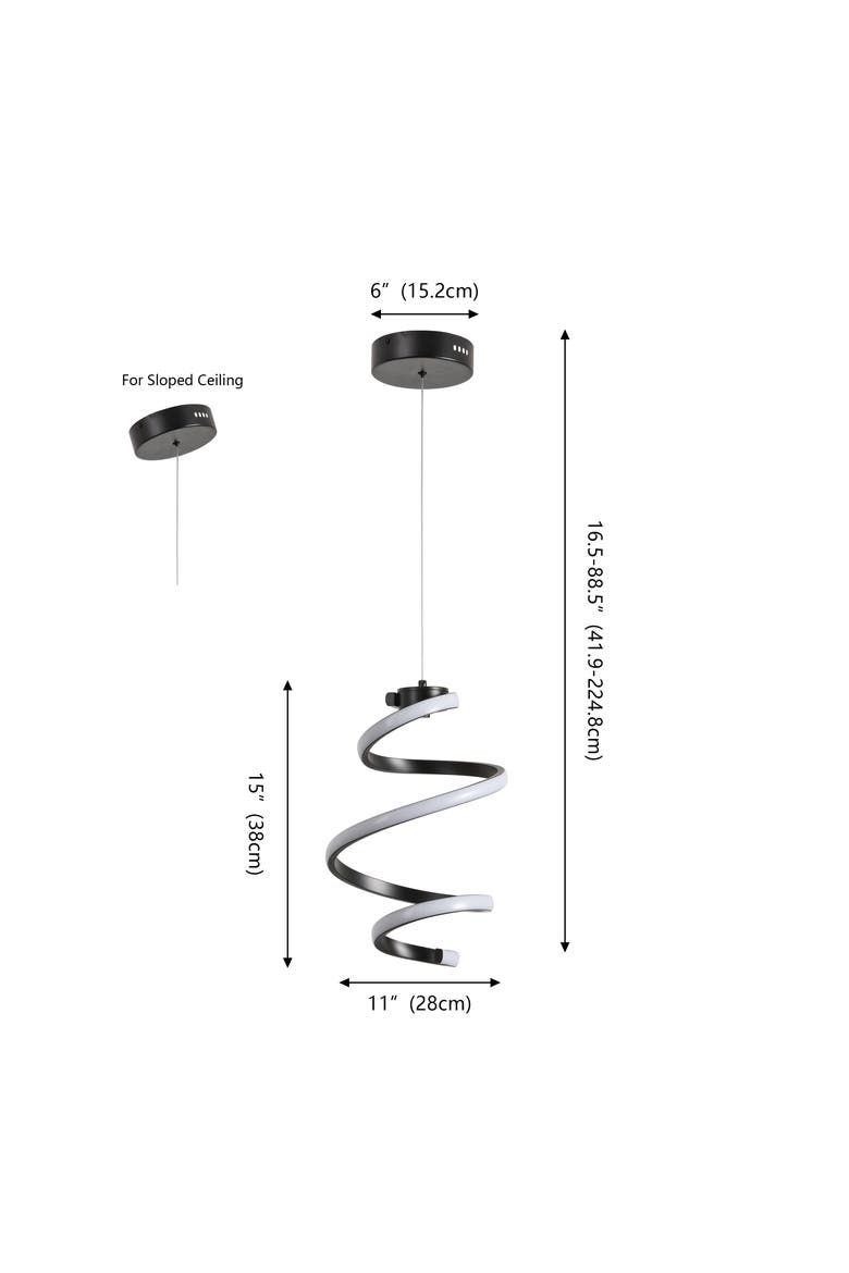 Whirl 11" 1-Light Modern Minimalist Metal Helix Swirl Abstract Integrated LED Pendant, Black, Alternate, color, Black