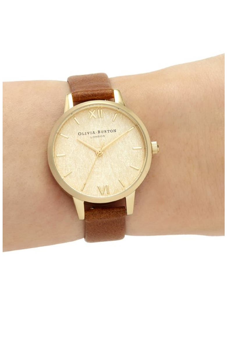 Woven Dial Leather Strap Watch, 30mm, Alternate, color, HONEY TAN/ GOLD