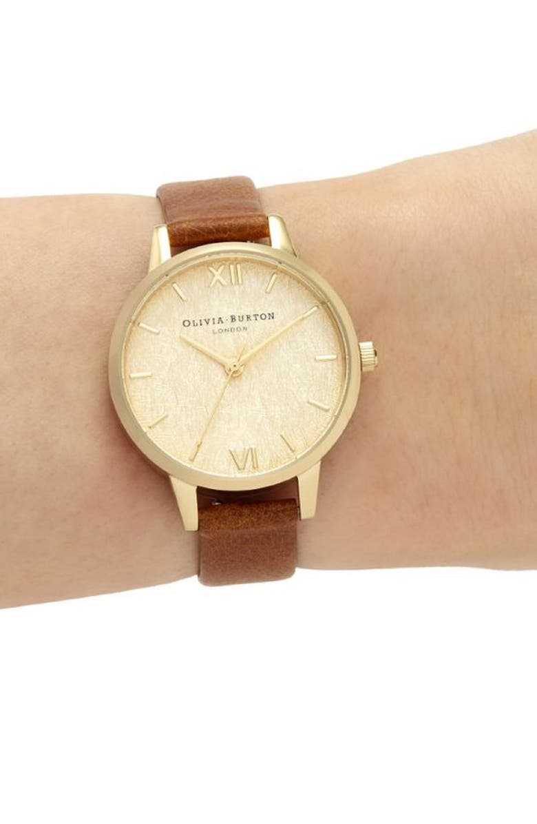 Olivia Burton Woven Dial Leather Strap Watch, 30mm, Alternate, color, 