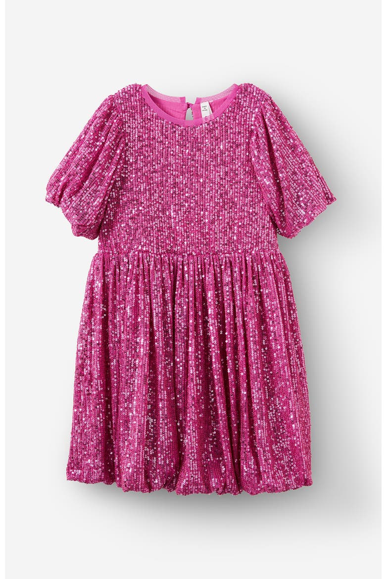 Kid's Sienna Puff Sleeve Dress, Main, color, Super Pink Sparkle