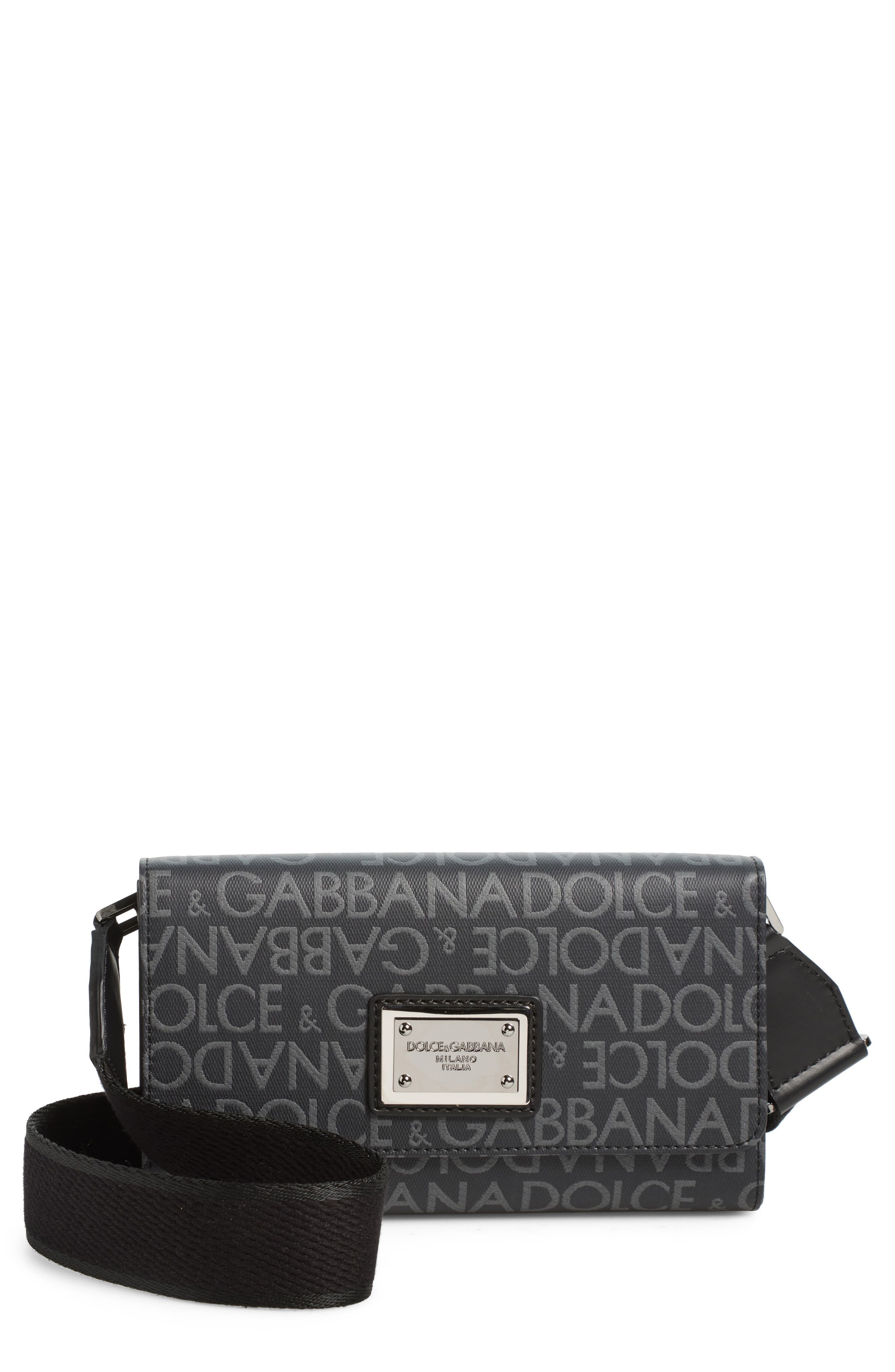 Dolce&Gabbana Logo Coated Jacquard Crossbody Bag, Main, color, 8B969 Nero/ Grigio