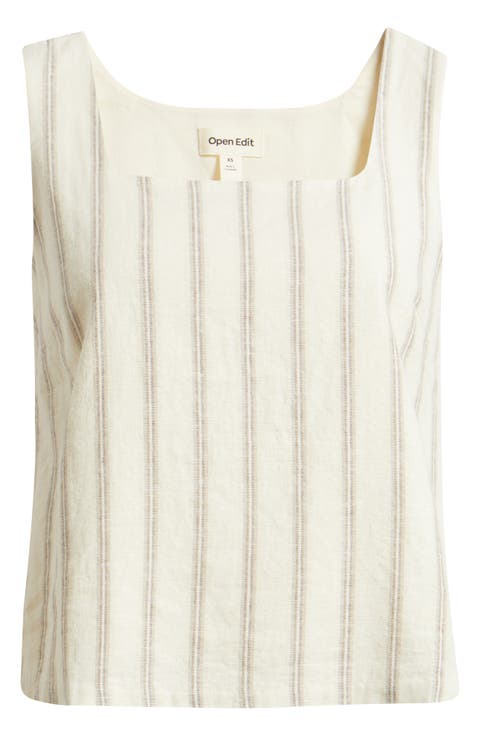 Square Neck Sleeveless Linen Blend Top