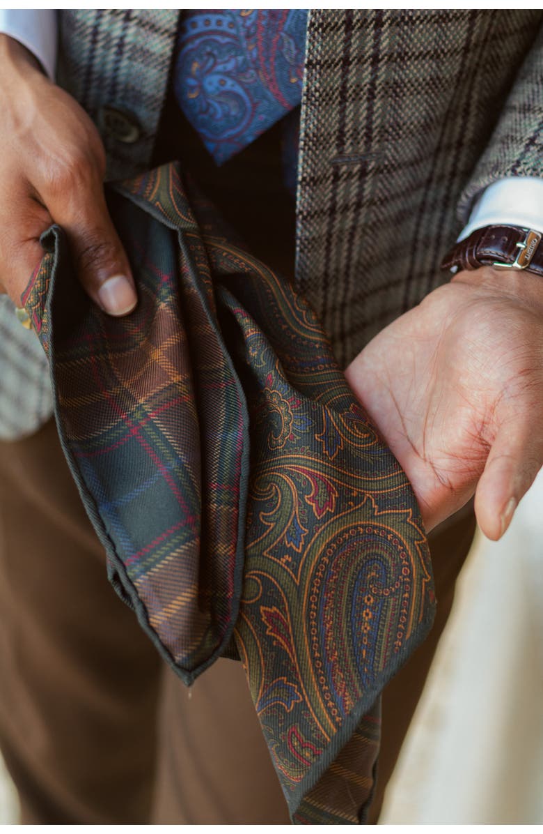 Elizabetta Positano - Double Sided Silk Pocket Square for Men, Alternate, color, Green