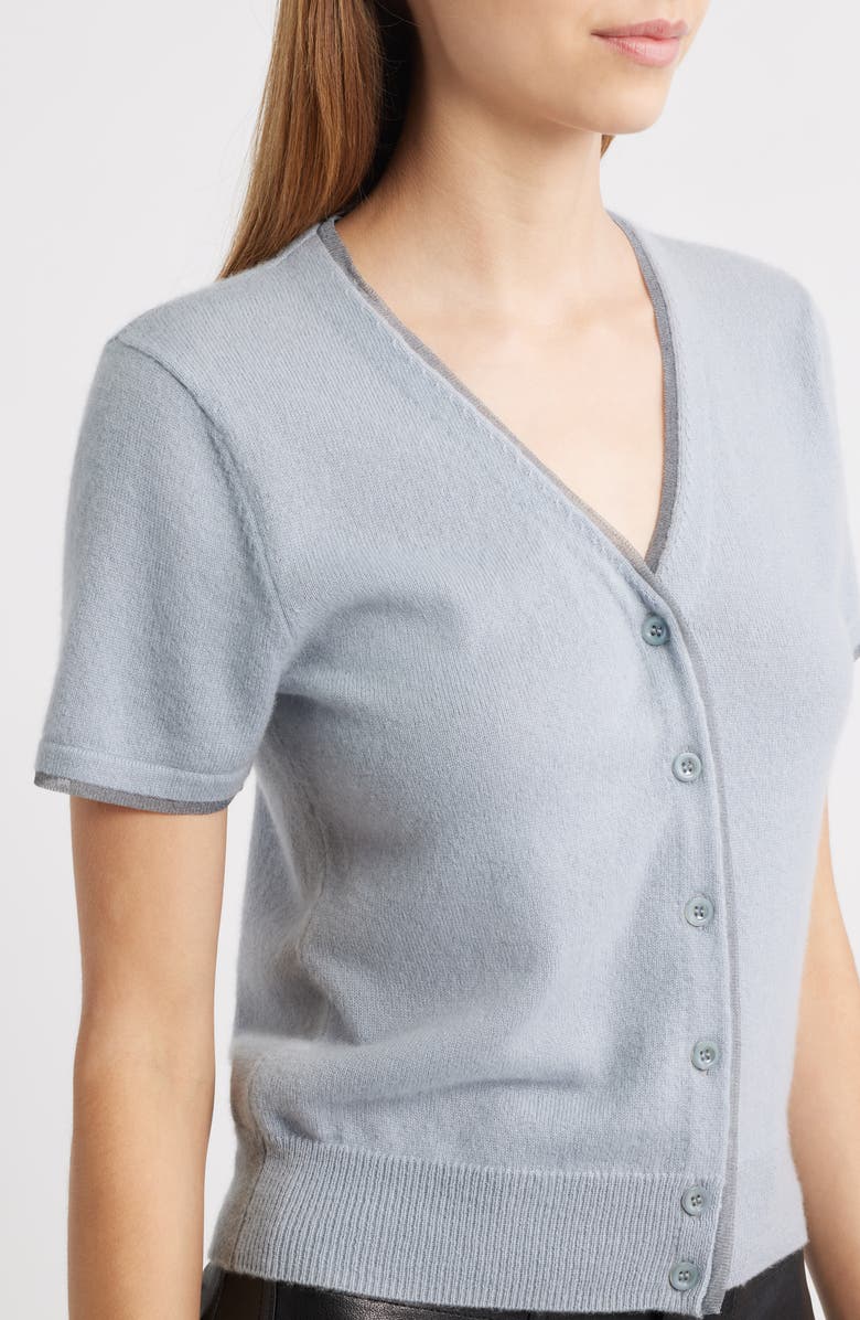 FRAME The Cashmere Mesh Trim Cardigan, Alternate, color, Grey Blue