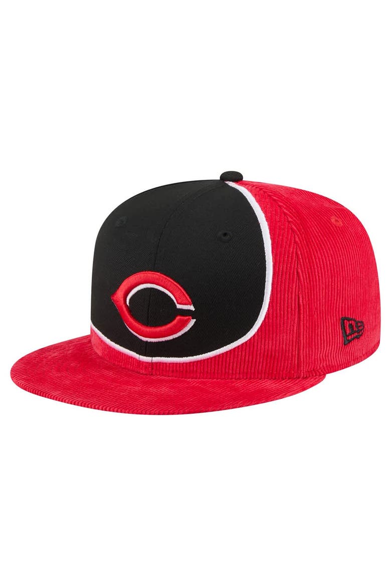 Men's New Era Red/Black Cincinnati Reds Retro Split Corduroy Snapback Hat, Main, color, Red