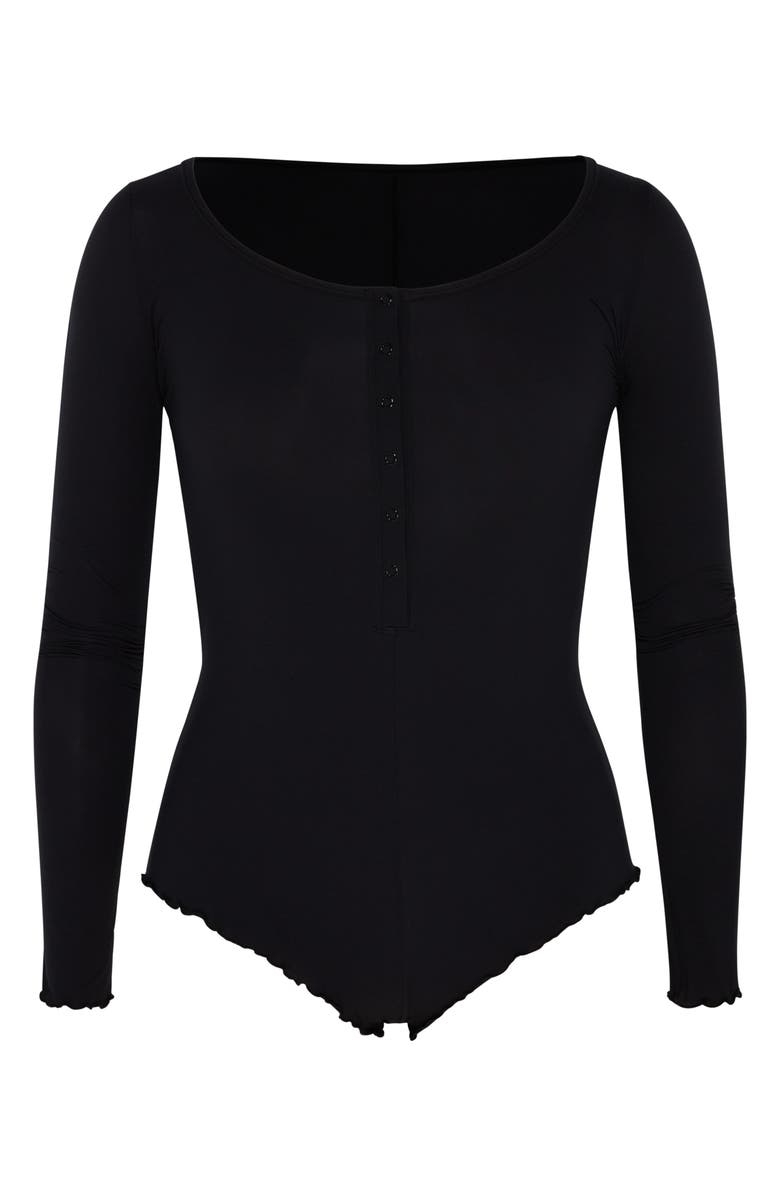 SAVAGE X FENTY Snug Hug Ruffle Sleep Romper, Alternate, color, Black Caviar