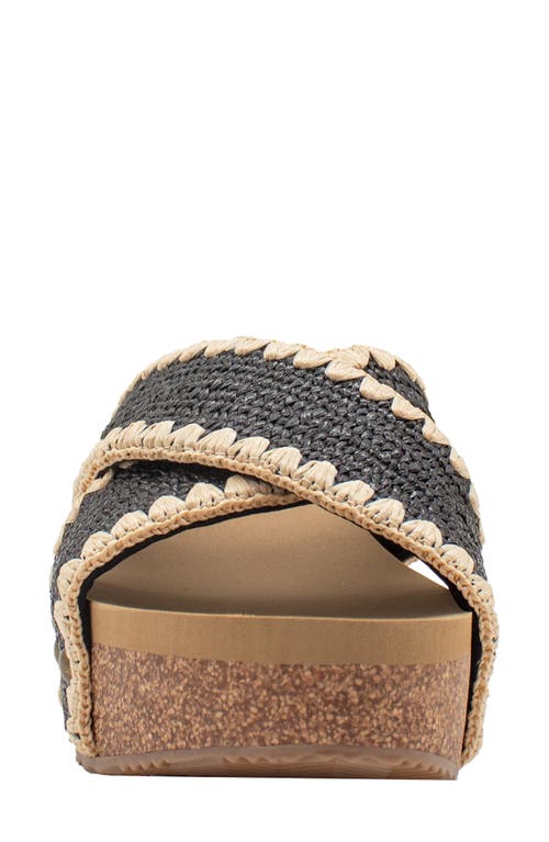 Volatile Antigua Platform Wedge Slide Sandal In Black Raffia