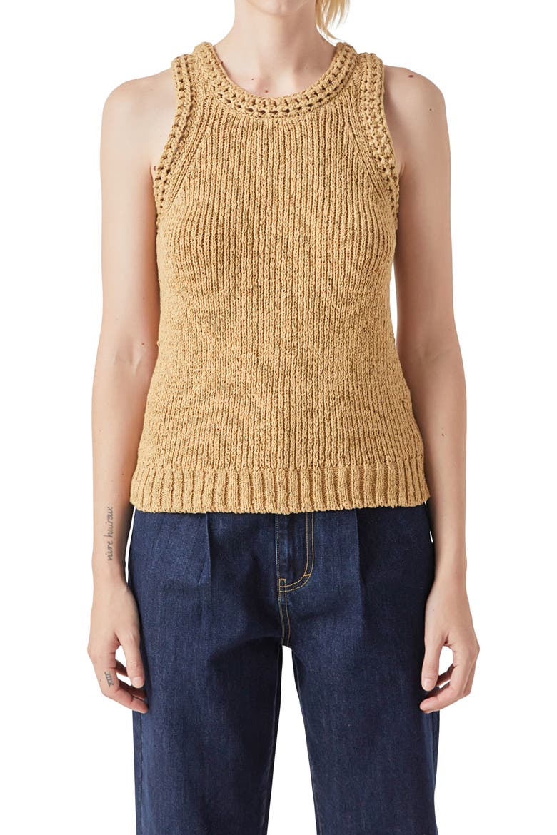 Ribbed Sleeveless Sweater, Alternate, color, TAN