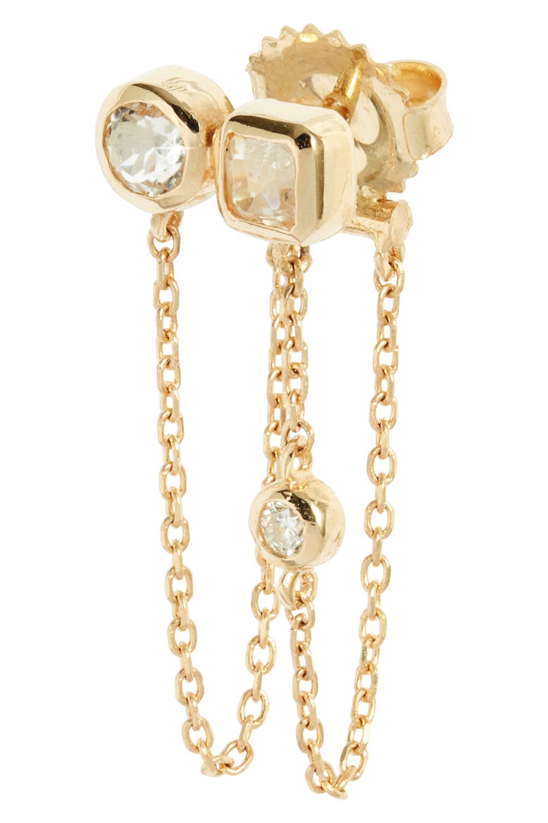 Cléo White Topaz & Diamond Double Chain Stud Earrings, Alternate, color, YELLOW GOLD
