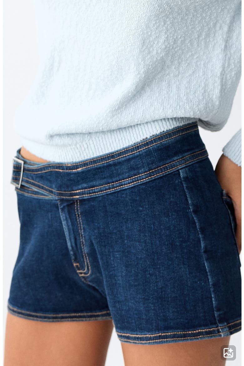 Belted Denim Minishorts, Alternate, color, DARK BLUE