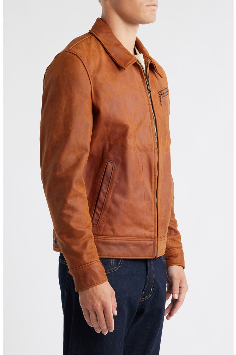 Lightweight Vintage Oil Tanned Unlined Cowhide Leather Trucker Jacket, Alternate, color, WHISKEY