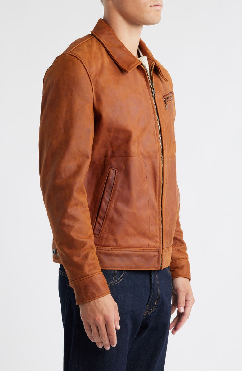 Schott NYC Lightweight Vintage Oil Tanned Unlined Cowhide Leather Trucker Jacket, Alternate, color, Whiskey