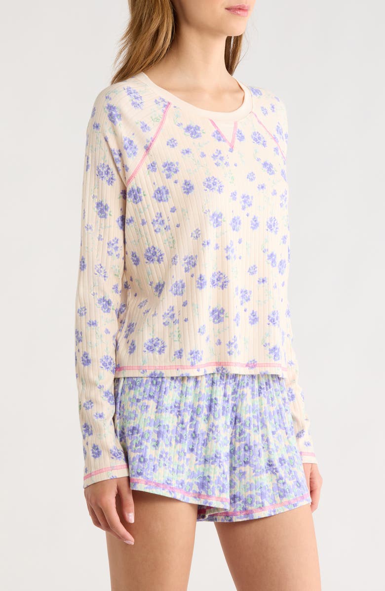 Honeydew Cuddle Crew Floral Rib Short Pajamas, Alternate, color, Renewal Mix Floral