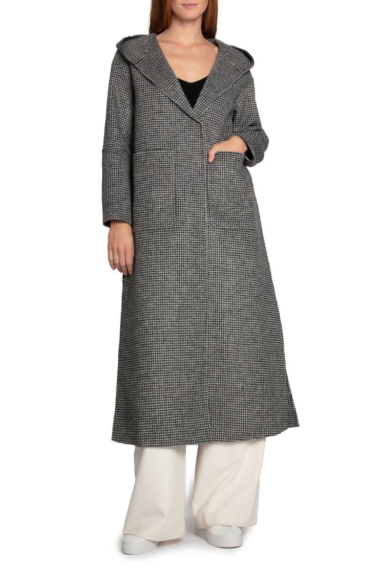 Walk My Way Wool Blend Hooded Coat, Main, color, BLACK/WHITE