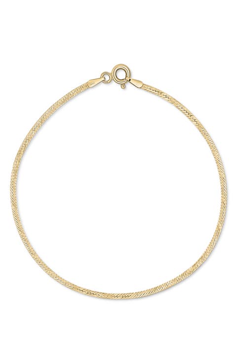 14K Gold Herringbone Chain Bracelet