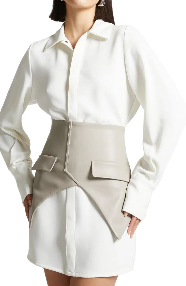Manière De Voir Corset Shirt Dress, Alternate, color, White/Beige