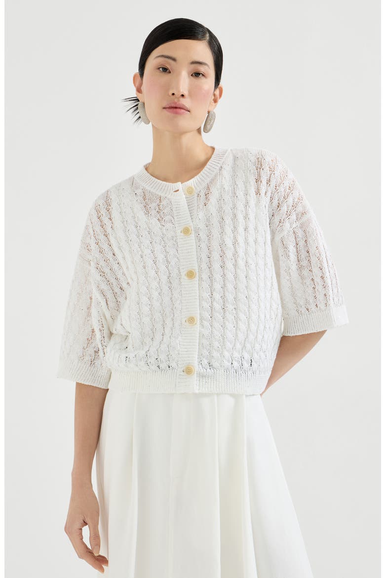 Dazzling cable cardigan, Main, color, White