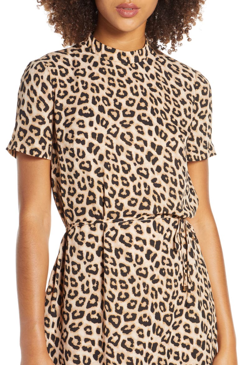 Leopard Mock Neck Short Sleeve Dress, Alternate, color, LEOPARD