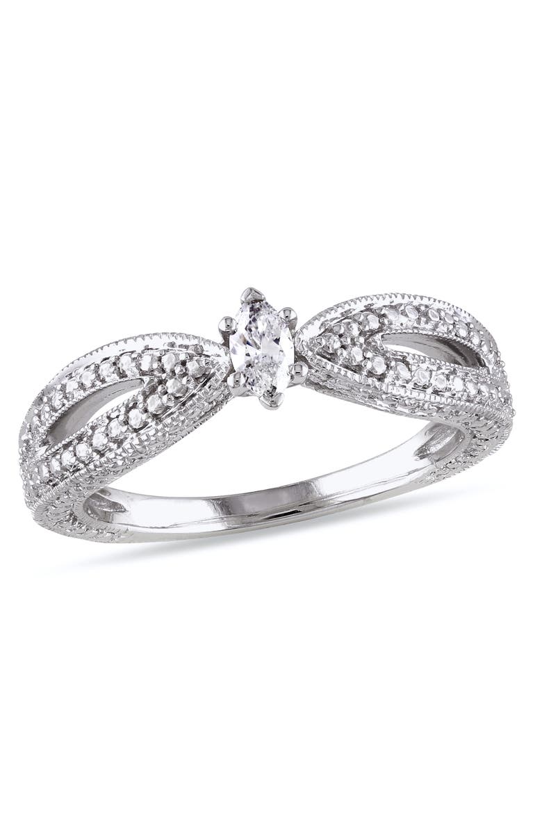 Julianna B. 1/6 CT Marquise Diamond Split Shank Ring 10k, Main, color, 10K White Gold