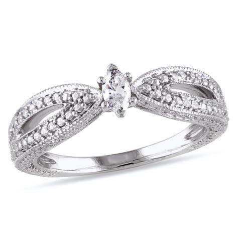 1/6 CT Marquise Diamond Split Shank Ring 10k