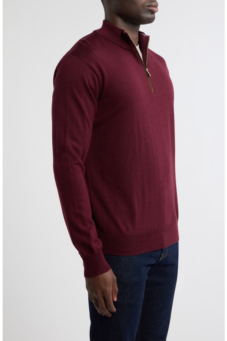 Autumn Crest Suede Trim Quarter Zip Sweater, Alternate, color, BORDEAUX