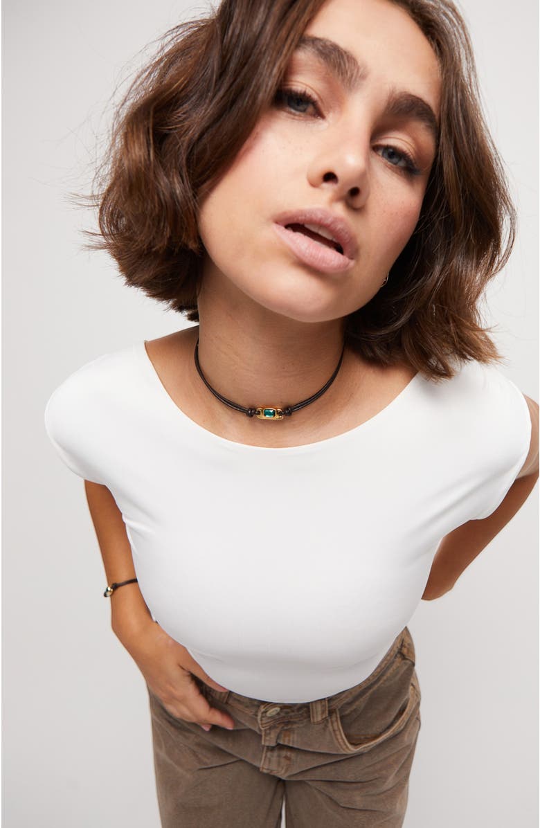 UNODE50 Green Crystal Leather Necklace, Alternate, color, Gold