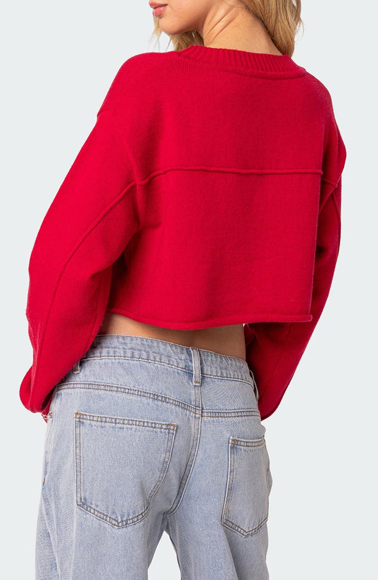 EDIKTED Varisty Crop Sweatshirt, Alternate, color, Red