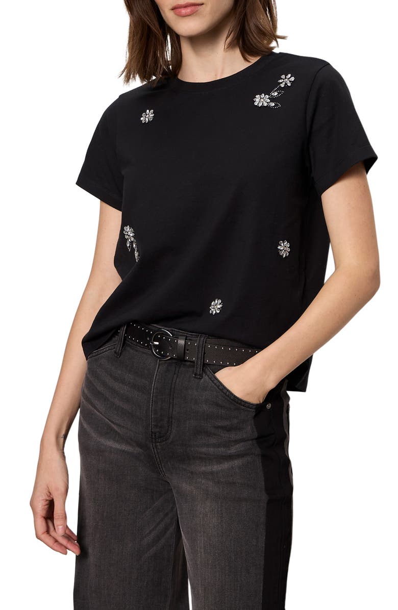 Sanctuary Floral Crystal Embellished Organic Cotton T-Shirt, Alternate, color, Black
