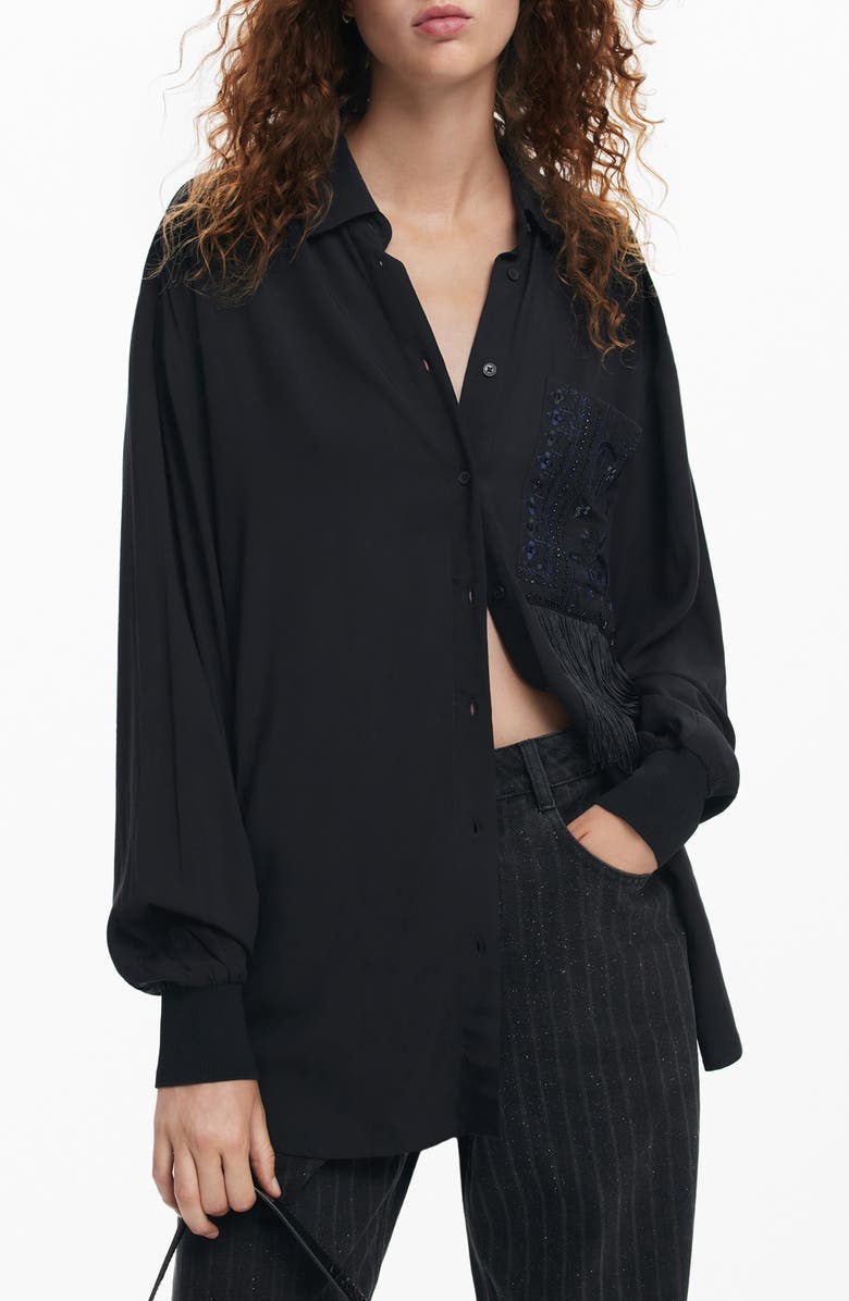 Desigual Cam Sapporo Sequin Fringe Pocket Shirt, Main, color, 