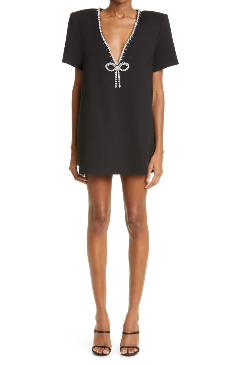 Area Women's Crystal Bow V-Neck Stretch Jersey T-Shirt, Main, color, 