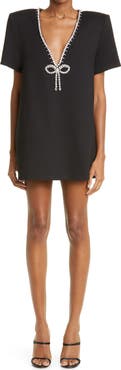 Area Women's Crystal Bow V-Neck Stretch Jersey T-Shirt