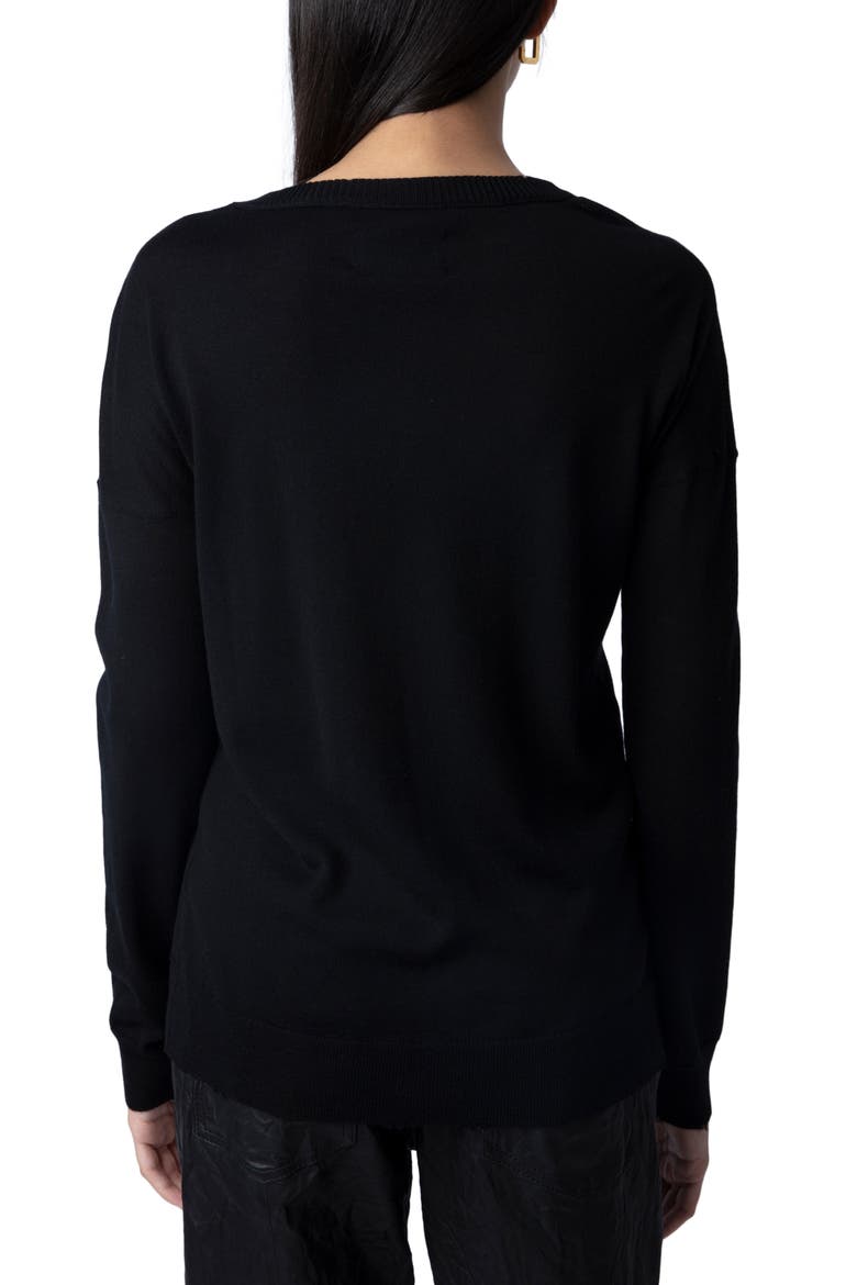 Gaby Intarsia Heart Wool Crewneck Sweater, Alternate, color, NOIR
