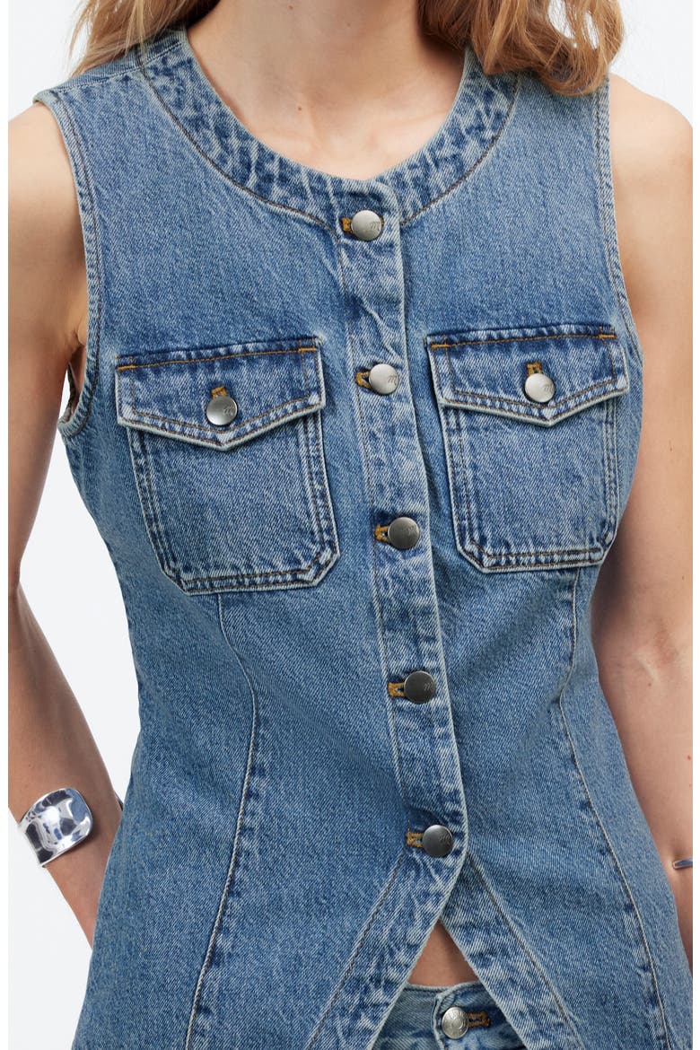 Denim High Crewneck Vest, Alternate, color, BILLINGS WASH